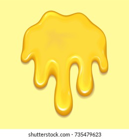 Orange honey drop and yellow splashes healthy syrup golden food liquid drip vector illustration.