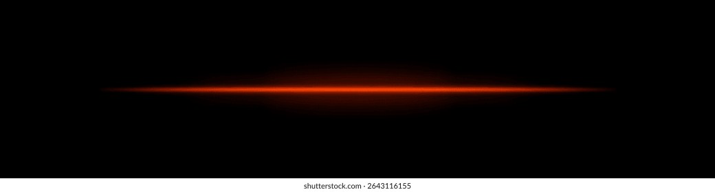Orange horizontal light beam. Bright laser stripe with soft glow and fading edges on dark background. Perfect for sci-fi, transitions, futuristic flares, or abstract light effects.