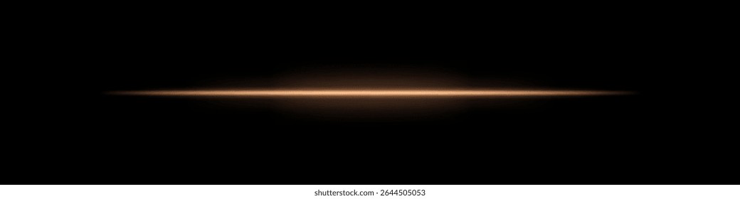 Orange horizontal light beam. Bright laser stripe with soft glow and fading edges on dark background. Perfect for sci-fi, transitions, futuristic flares, or abstract light effects.