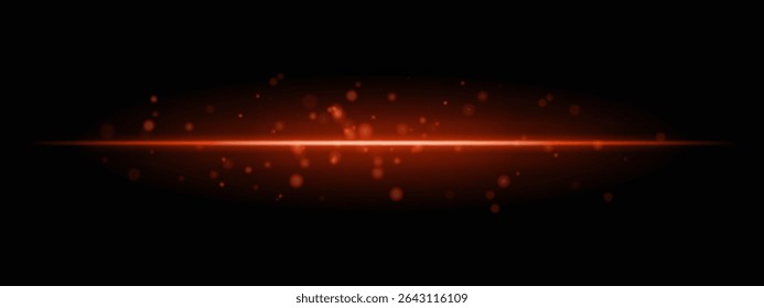 Orange horizontal light beam with glowing dust particles and intense aura on transparent background. Dynamic sci-fi flare ideal for energy effects, laser HUDs, or dramatic transitions.