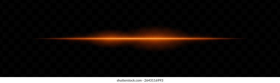 Orange horizontal light beam with glowing core and smooth blur edges on transparent background. Ideal for sci-fi transitions, laser HUD elements, or futuristic glow effects.