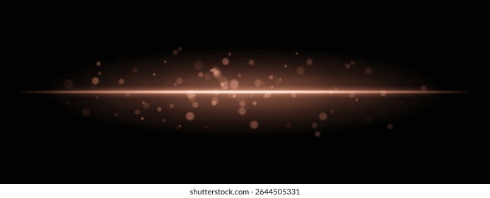 Orange horizontal light beam with glowing dust particles and intense aura on transparent background. Dynamic sci-fi flare ideal for energy effects, laser HUDs, or dramatic transitions.