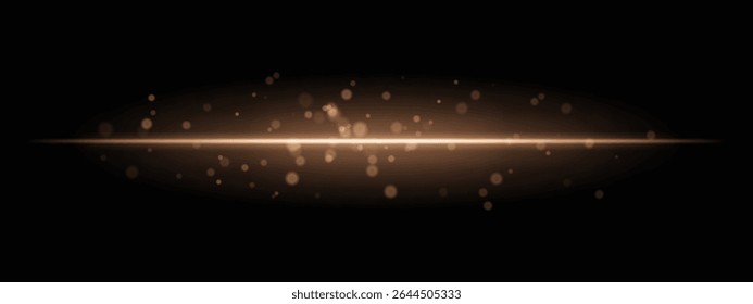 Orange horizontal light beam with glowing dust particles and intense aura on transparent background. Dynamic sci-fi flare ideal for energy effects, laser HUDs, or dramatic transitions.