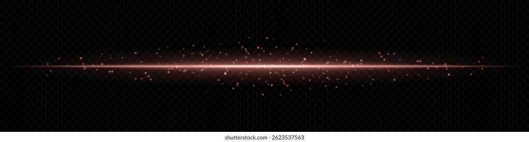 Feixe de luz horizontal laranja com partículas dispersas sobre fundo transparente escuro. Ideal para efeitos mágicos, transmissão de dados ou transições futuristas.