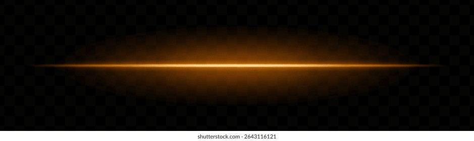 Orange horizontal light beam with soft glow and vibrant aura on transparent background. Futuristic laser stripe ideal for energy effects, sci-fi transitions, or glowing overlays.
