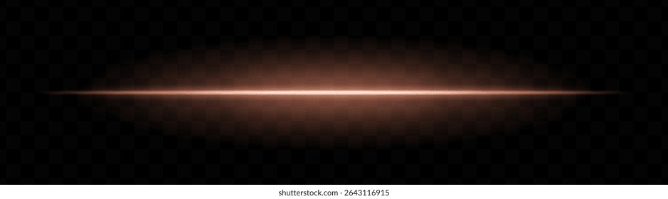 Orange horizontal light beam with soft glow and vibrant aura on transparent background. Futuristic laser stripe ideal for energy effects, sci-fi transitions, or glowing overlays.