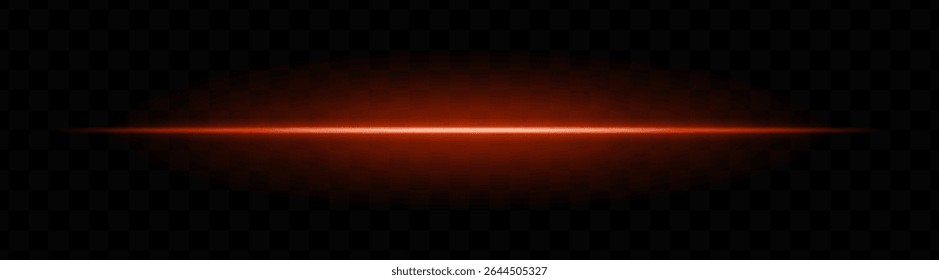 Feixe de luz horizontal laranja com brilho suave e aura vibrante sobre fundo transparente. Faixa laser futurista ideal para efeitos de energia, transições de ficção científica ou sobreposições brilhantes.