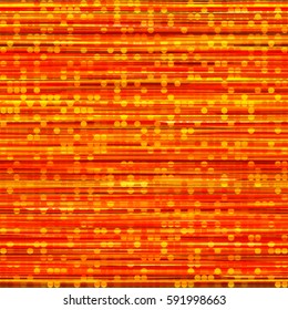 Orange horizontal lines with gold shiny circles. Abstract seamless background for fabric, wrapping paper