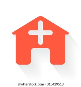 Orange Hospital symbol with drop shadow on white background