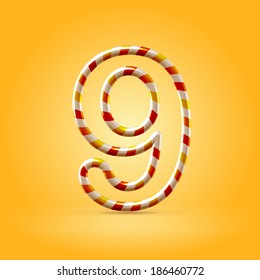 Orange hot caramel candy wire font numeral 9