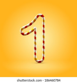 Orange hot caramel candy wire font numeral 1