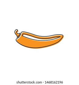 Orange Hot chili pepper pod icon isolated on white background. Design for grocery, culinary products, seasoning and spice package, cooking book. Vector Illustration