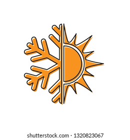 Orange Hot and cold symbol. Sun and snowflake icon isolated on white background. Winter and summer symbol. Vector Illustration