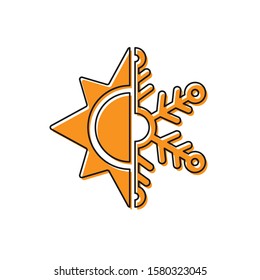 Orange Hot and cold symbol. Sun and snowflake icon isolated on white background. Winter and summer symbol.  Vector Illustration