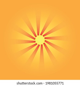 Orange hot summer background with sun and lightrays. Abstract sun as logo or icon.