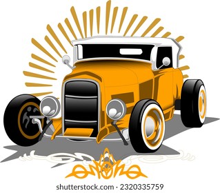 orange hotrod classic oldschool vintage retro custom american style car garage sign logo symbol vector illustration tribal