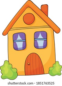 orange house childrens illustration colorful