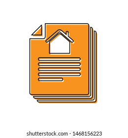 Orange House contract icon isolated on white background. Contract creation service, document formation, application form composition.  Vector Illustration