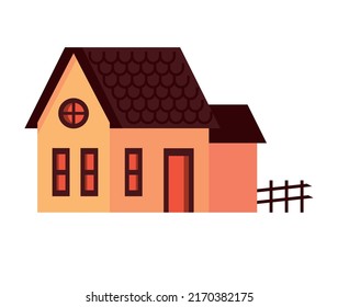 orange house with fence icon