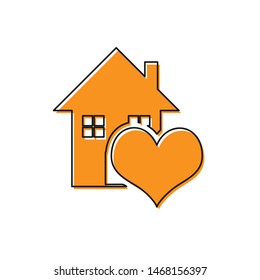 Orange House with heart shape icon isolated on white background. Love home symbol. Family, real estate and realty.  Vector Illustration