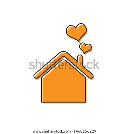 Orange House with heart shape icon isolated on white background. Love home symbol. Family, real estate and realty.  Vector Illustration