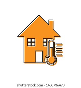 Orange House temperature icon isolated on white background. Thermometer icon. Vector Illustration