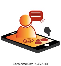 Orange human coming out from a mobile phone