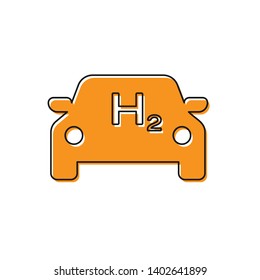 Orange Hydrogen car icon isolated on white background. H2 station sign. Hydrogen fuel cell car eco environment friendly zero emission. Vector Illustration