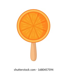 Orange ice cream icon in flat style isolated on white background. Cute summer popsicle. Vector illustration.