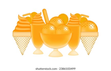 orange ice cream illustration with mesh technique on white background