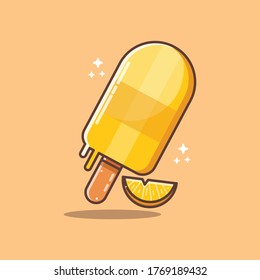 orange ice cream illustration, orange slice, suitable for web landing, stickers, promotion, ice cream container cover, flat vector illustration.