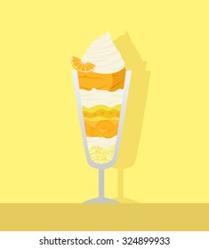 orange ice cream parfait. vector illustration