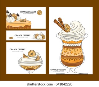 Orange ice cream. Set of business cards, restaurant menus.
