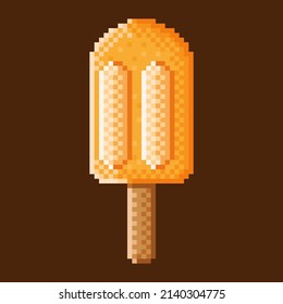 Orange ice cream stick pixel art. Vector illustration.