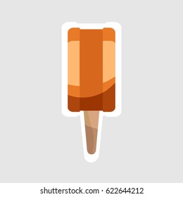 Orange ice cream sticker style icon with white outline isolated on light grey background