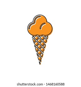 Orange Ice cream in waffle cone icon isolated on white background. Sweet symbol. Vector Illustration