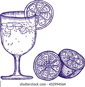 orange, ice, drink, sketch