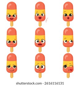 Orange ice pop emotions set