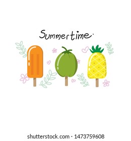 Orange ice-cream, coconut ice-cream, Pineapple ice-cream. summertime