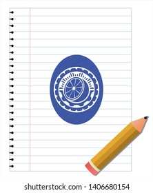 orange icon blue ink pen emblem. Vector Illustration. Detailed.