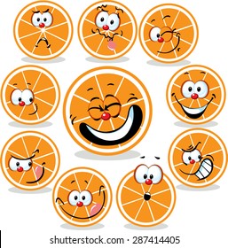 orange  icon cartoon with funny faces isolated on white