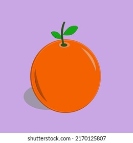 Orange icon cartoon vector illustration, with green leaves. Fruit theme and healthy food.