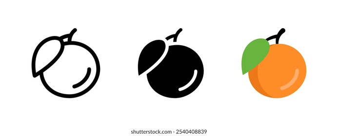 Icono naranja. Ilustración vectorial de cítricos. Símbolo de vitamina C. Signo naranja fresco. Zumo exótico tropical. Pictograma de fruta de naranja madura y dulce. Concepto aislado de alimentos orgánicos.