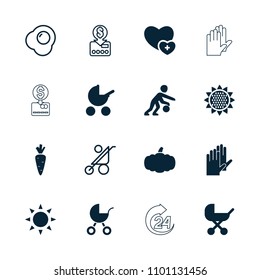 Orange icon. collection of 16 orange filled and outline icons such as sun, baby stroller, basketball player, put money on card, egg. editable orange icons for web and mobile.