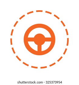 An Orange Icon with a Cutout Outline Isolated on a White Background - Steering Wheel