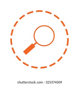 An Orange Icon with a Cutout Outline Isolated on a White Background - Magniying Glass