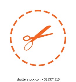 An Orange Icon with a Cutout Outline Isolated on a White Background - Scissors