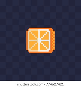 Orange icon. Diet application. Pixel art style. Logo for natural juice. Web element. 8-bit sprite. Game assets. Isolated abstract vector illustration.