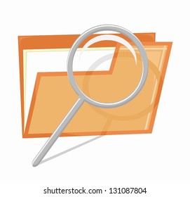 Orange icon of file with magnifier (vector)