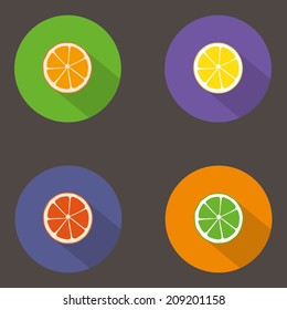 Icono naranja. Ilustración vectorial moderna de diseño plano. Aislado sobre un fondo de color elegante. Icono plano de sombra larga. Elementos de diseño plano.